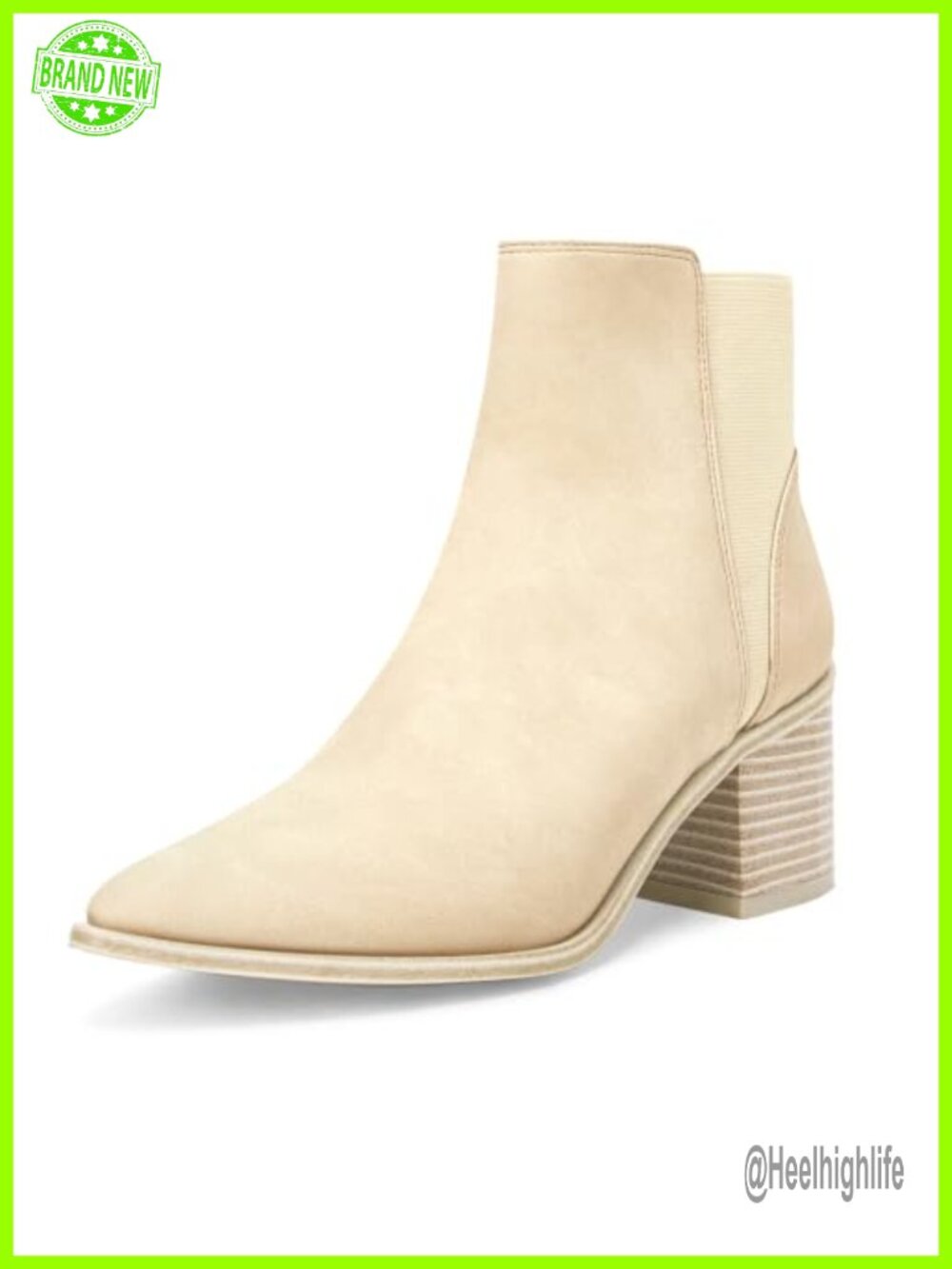 Pointed Toe Chunky Block Heel Slip On Ankle Booties Faux Leather